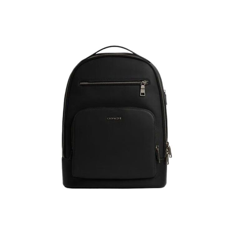 Coach 32 Solid Color Simple Zipper Closure Large Capacity Multifunctional Leather Backpack Men backpack Black CO992-QBBK