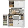 Kitchen Cupboard, Freestanding Kitchen Cabinet with 2 Cabinets, 2 Drawers, Open and Adjustable Shelves, White