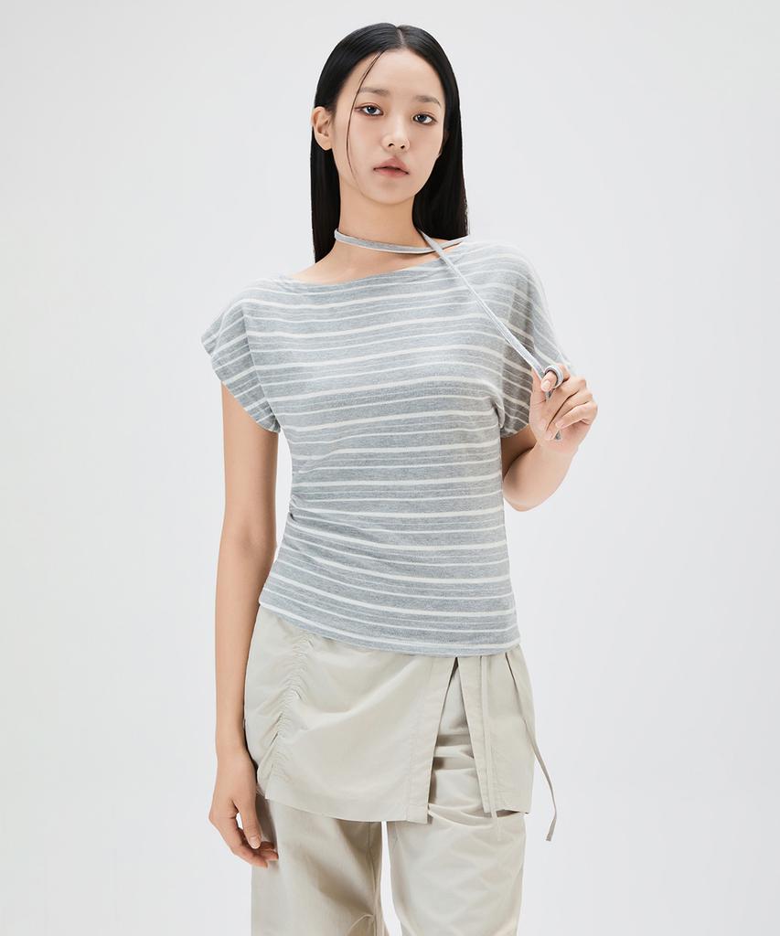 MIXXO Striped Tie Short Sleeve T-Shirt_Miwhwg40Ss