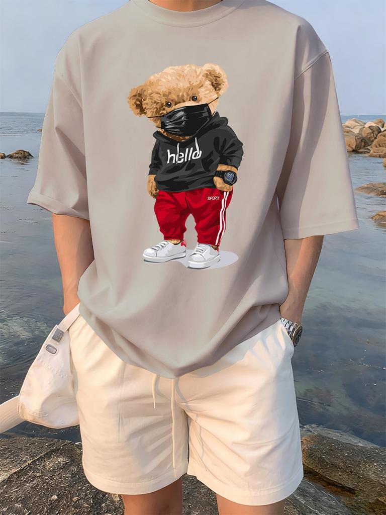 Sports Cartoon Bear Wearing Mask Prints TShirts Womens Summer Cotton Short Sleeve Tees ONeck Soft Loose Tops Casual Clothes