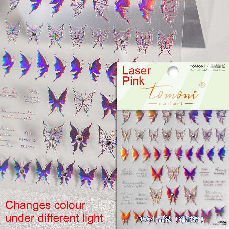 1 Piece 5D Retro Colorful Hand-painted Butterfly Nail Stickers Shell Light Butterfly Rhinestone Soft Relief Nail Art Stickers