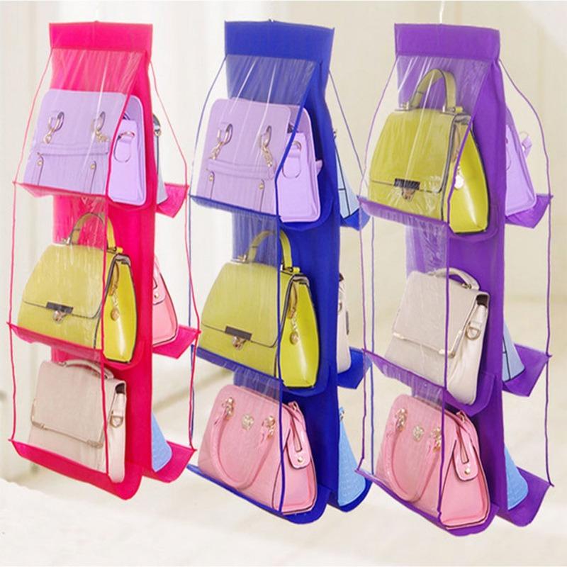 1PC Double-sided Six-mouth Bag Hanging Bag, Non-woven Hanging Handbag Storage Hanging Bag, Bag Storage Bag