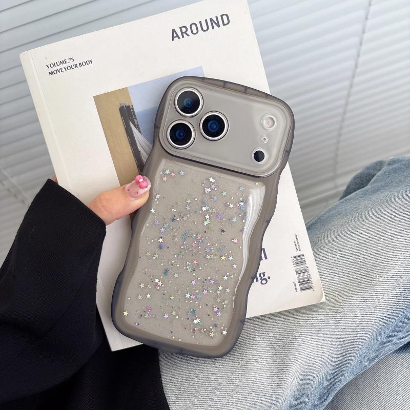 

Блискучі зірки, паєтки, хвилястий край, прозорий чохол для iPhone 17 Air 16 16E 15 14 13 12 11 Plus Pro Max, силіконовий чохол із захистом камери iPhone 15 Pro Max