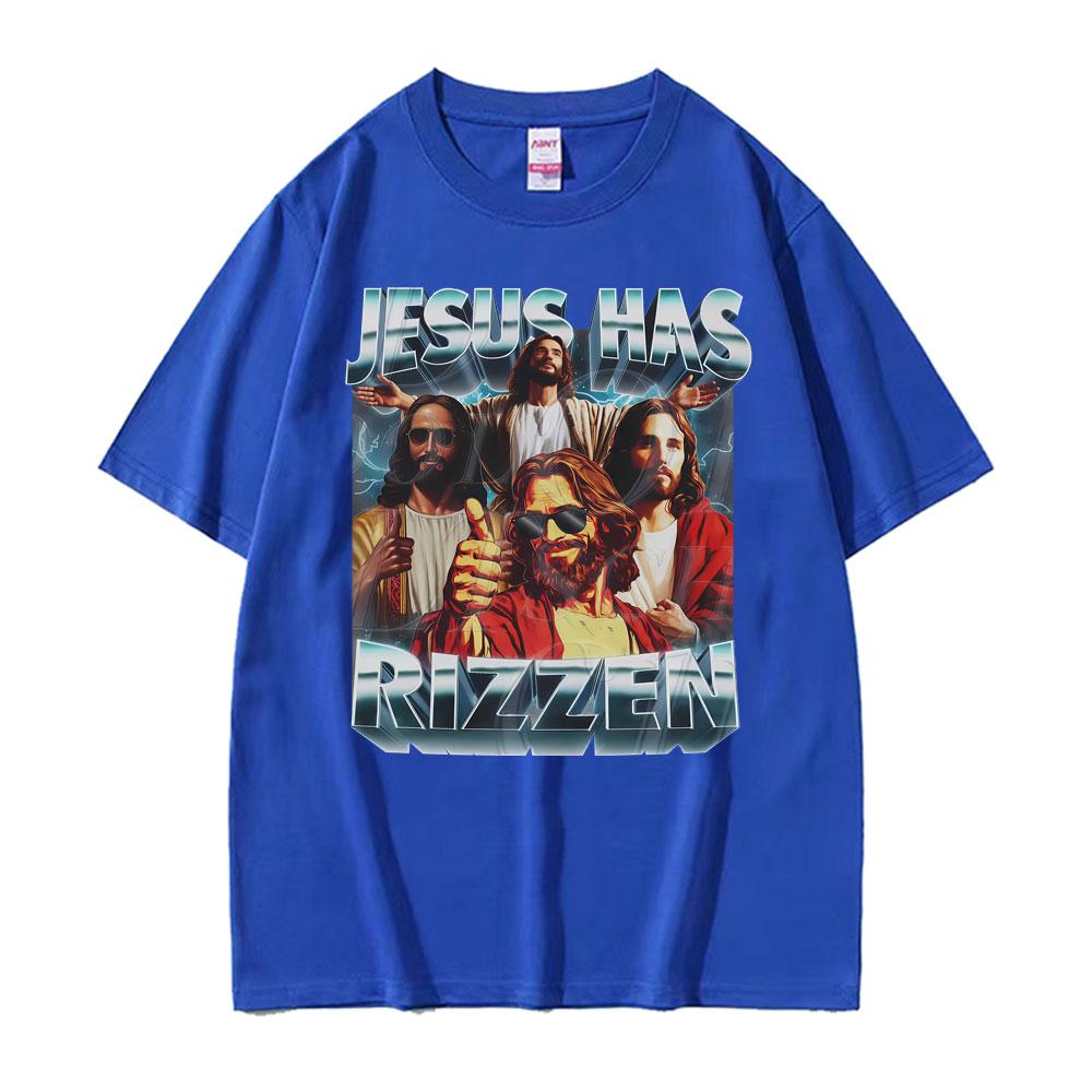 Jesus Has Rizzen Vintage 90s Graphic Tshirt Mens Women Harajuku Fashion Tshirts Comfort Cotton Oversized Tee Shirt Streetwear