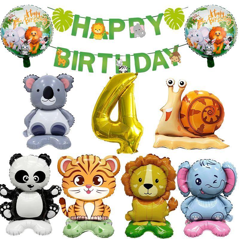 Animal-themed Cartoon Panda and Tiger-shaped Balloons Set for Children's First Birthday