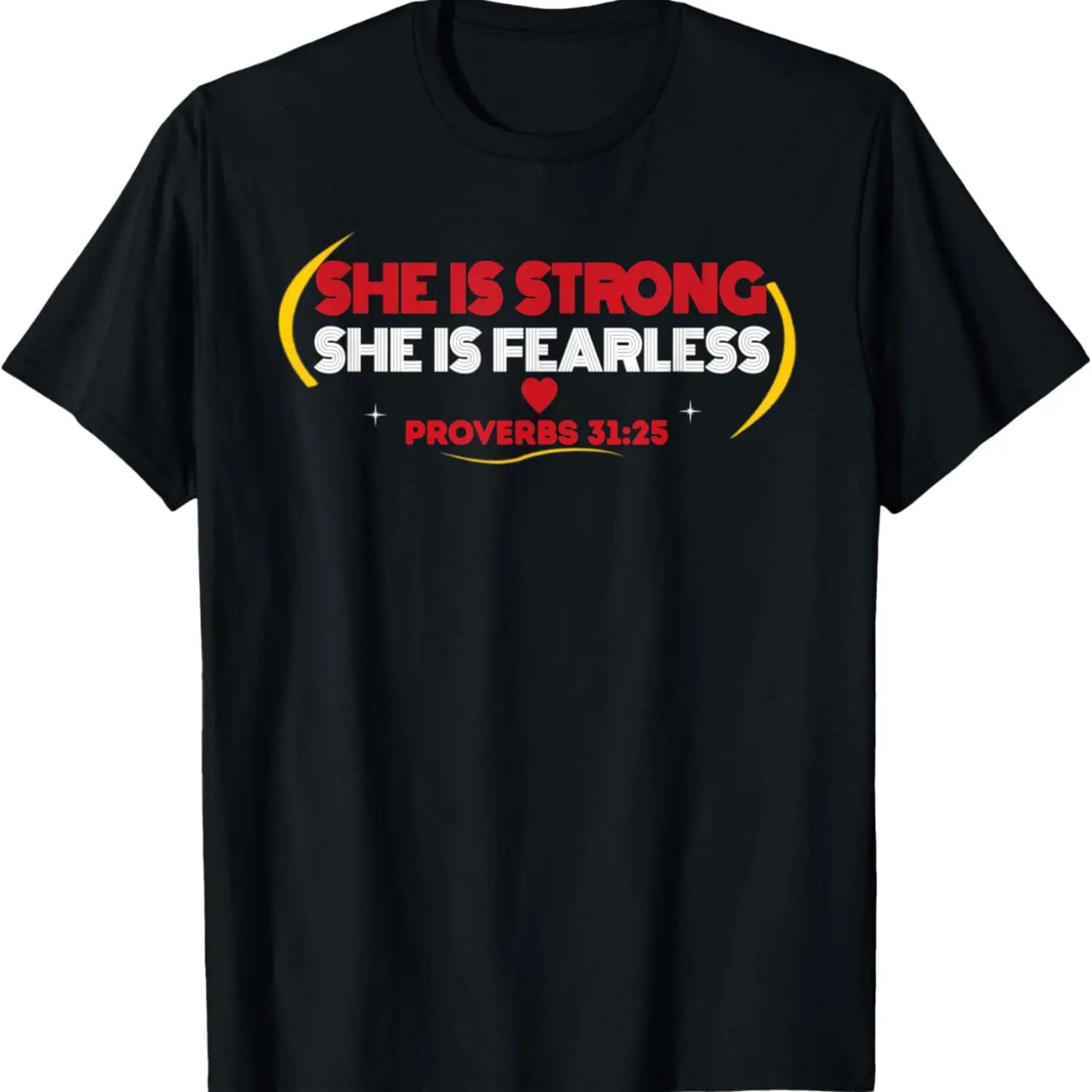 She is Strong Woman Proverbs 3125 Christian T-Shirt S чёрный