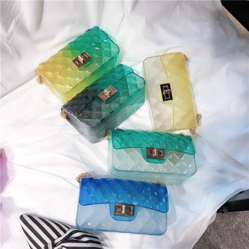 Summer Gradual Change Color Jelly Bag Diamond Chain Small Square Bag Single Shoulder Oblique Span Women'S Bag