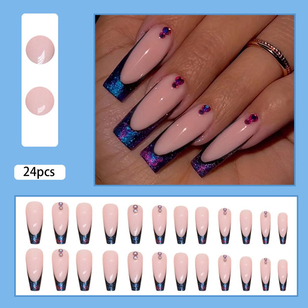 24PCS False Nails with 3D Mint Blue Flower Press on False Nails Artificial Wearable Tips Fake Nail Art Manicure Nail Tips