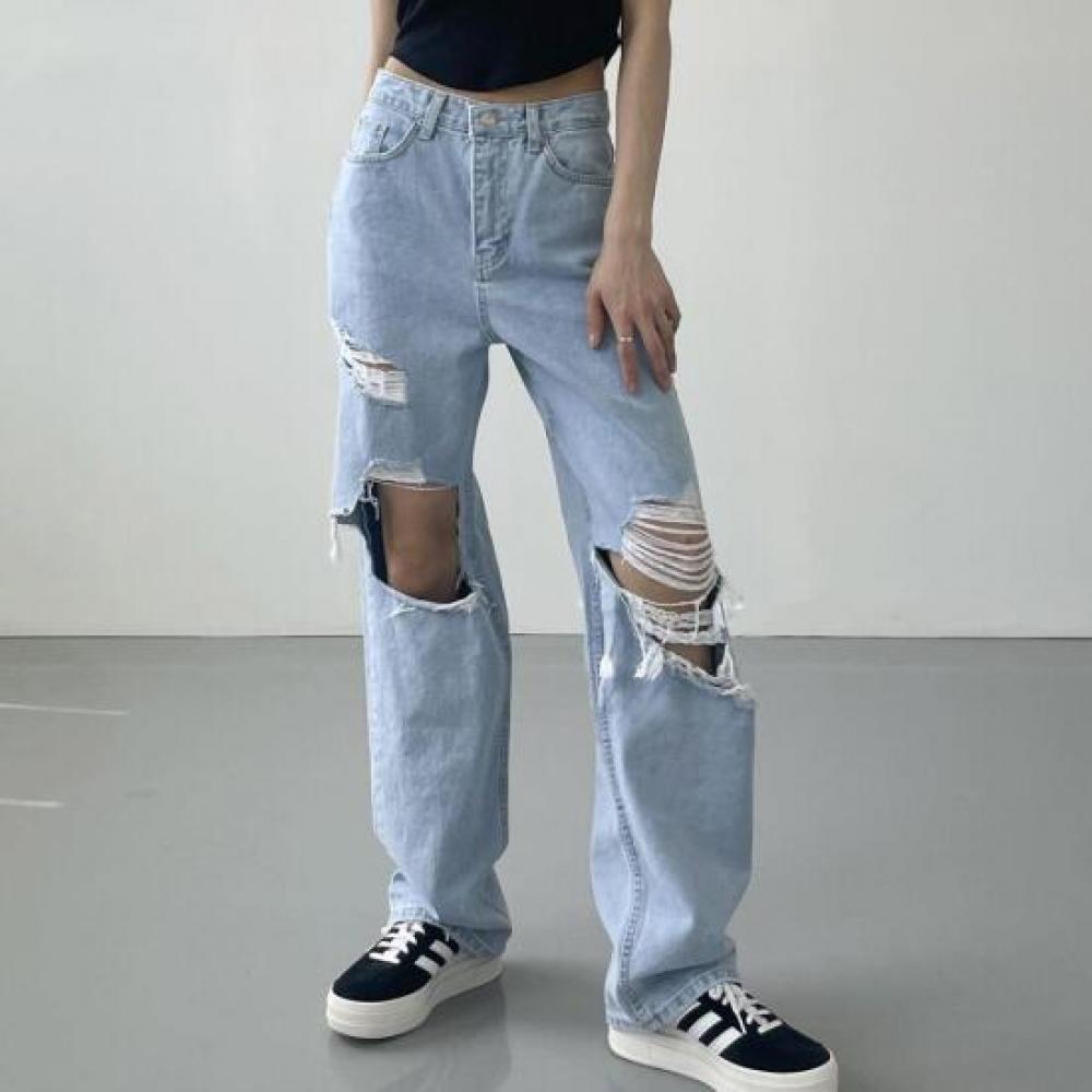 New Arrivals Open Run Women Casual Washed Jeans With Pockets