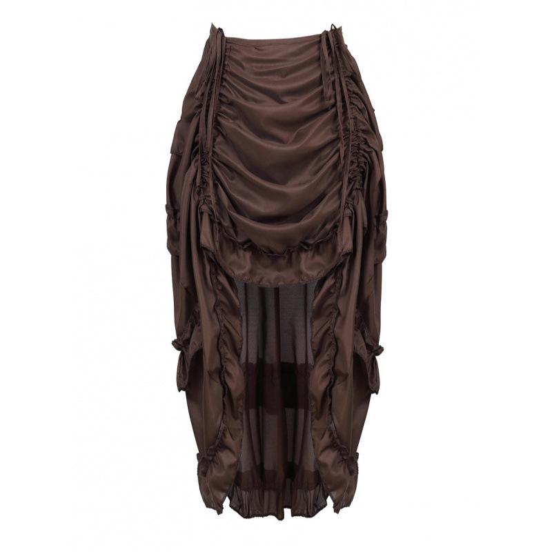 Women Goth Outfit Victorian Steampunk Ruffle Vintage Drawstring Layer High Low Skirt Long Bustle Skirt Halloween Pirate Costume