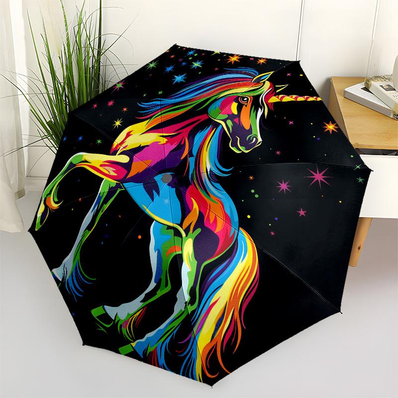 

Unicorn, Rainbow Theme 8 Bone Hand Automatic Folding Umbrella, Compact and Portable Design, A Perfect Gift for Birthday, Christmas or Busine
