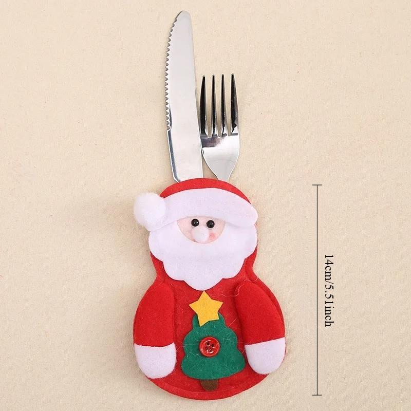Christmas Cutlery Cover Santa Claus Knife and Fork Protective Cover Cloth Art Knife and Fork Set Decor for Xmas Dining Table