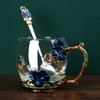 Emaille Glas Tassenset Muster Glas Tasse mit Löffel Emaille Tasse Milch Zitrone Blume Schmetterlinge Tasse