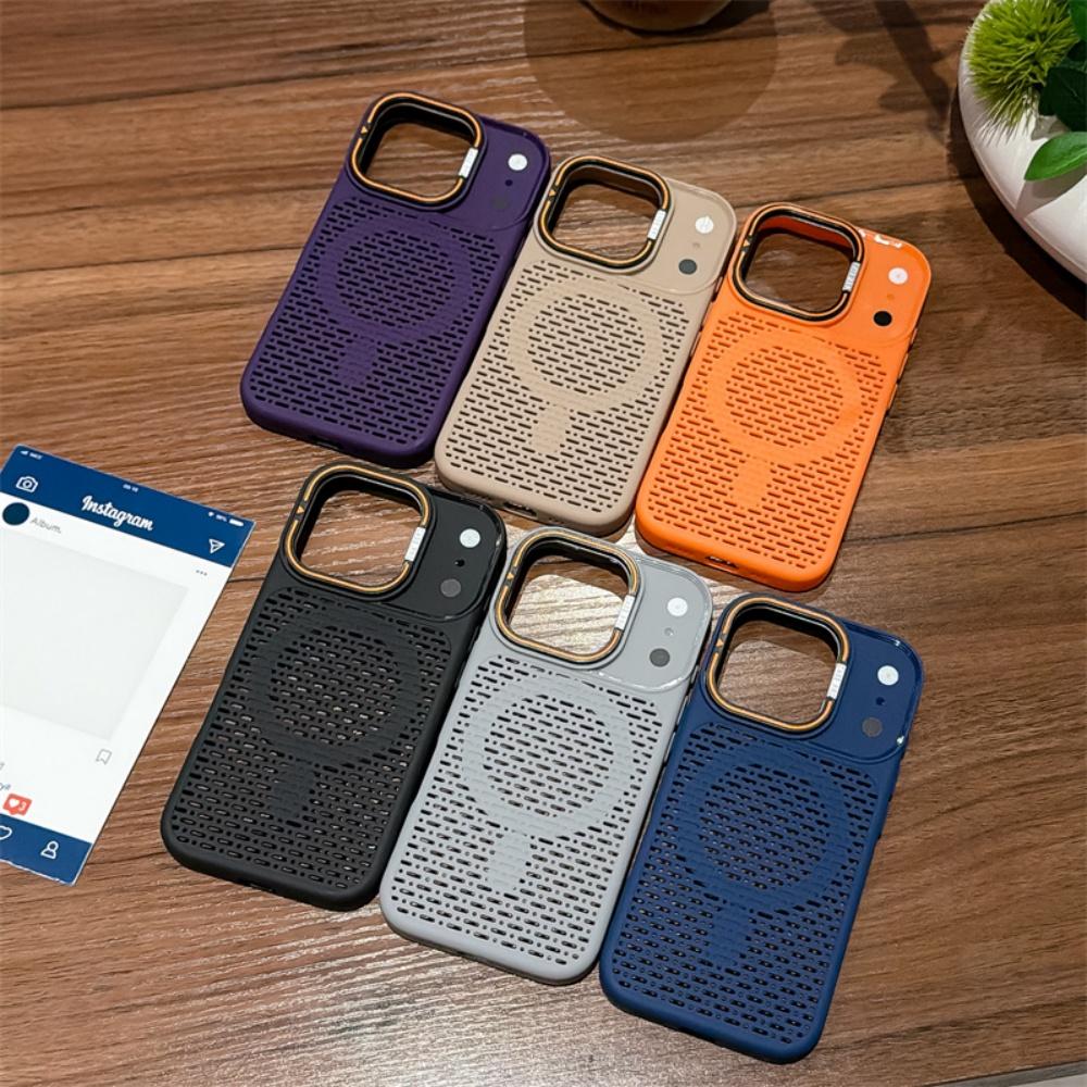 For Magsafe Magnetic Heat Dissipation Lens Holder Case For iPhone 17 16 15 14 Plus 13 12 11 Pro Max Frosted Bracket Bumper Cover