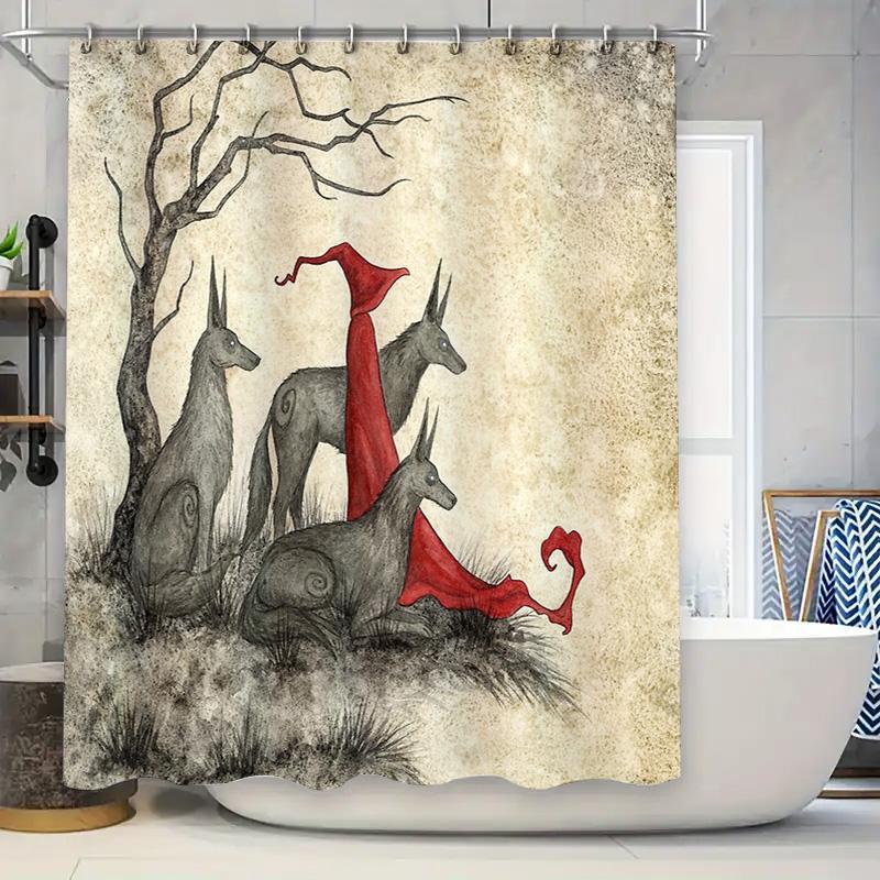 

Wolf Forest Gothic Horror Shower Curtain Dark Fantasy Halloween Decor Tapestry Backdrop W60H190(CM)-1 Pcs