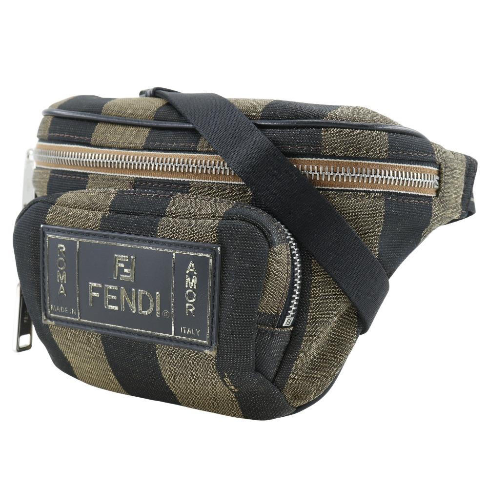 FENDI Pecan Stripe Waist bag 7VA446 body bag Brown Nylon canvas unisex Used