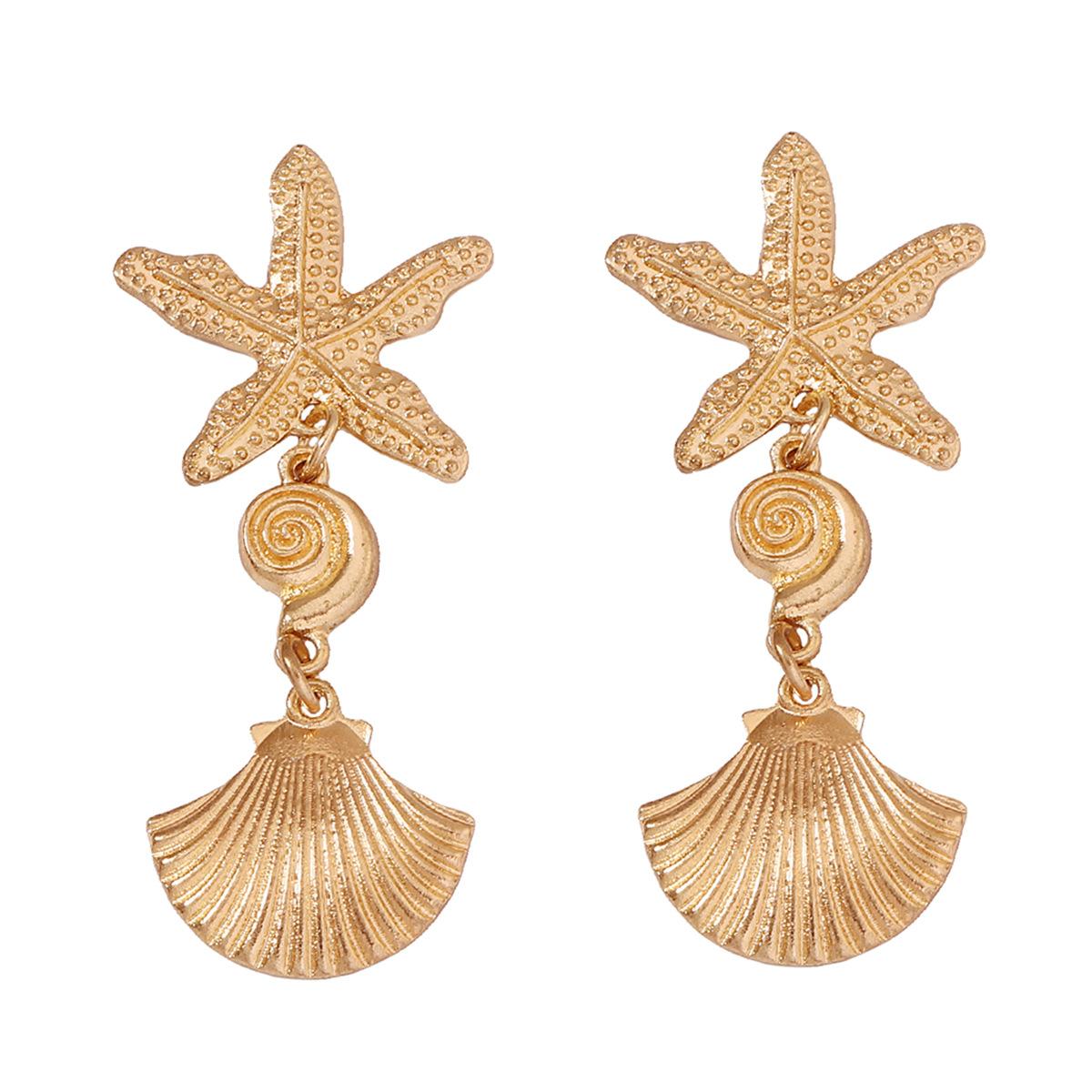 

The new and fashionable European and American creative vacation style personalized starfish alloy shell earrings and earrings are simple and versatile