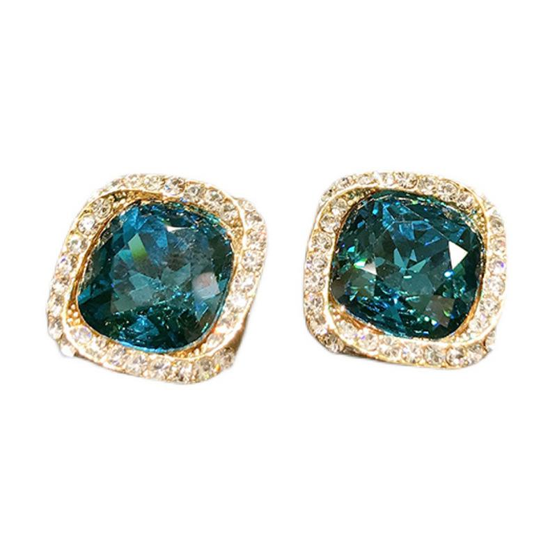 Retro Square Blue Crystal Zircon Stud Earrings for Women Luxurious and Exquisite Daily Accessories Party Jewelry Birthday Gifts