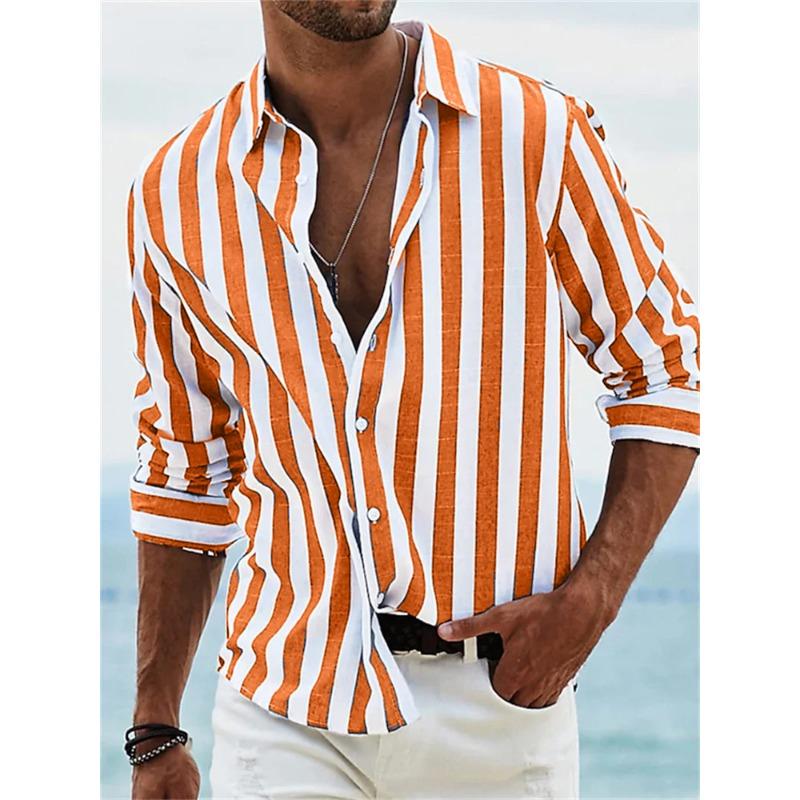 Men's Long Sleeve Shirt Striped Shirt Comfortable Casual Vacation Fashion Hawaiian Extra Large Size Men's Clothing XS-6XL