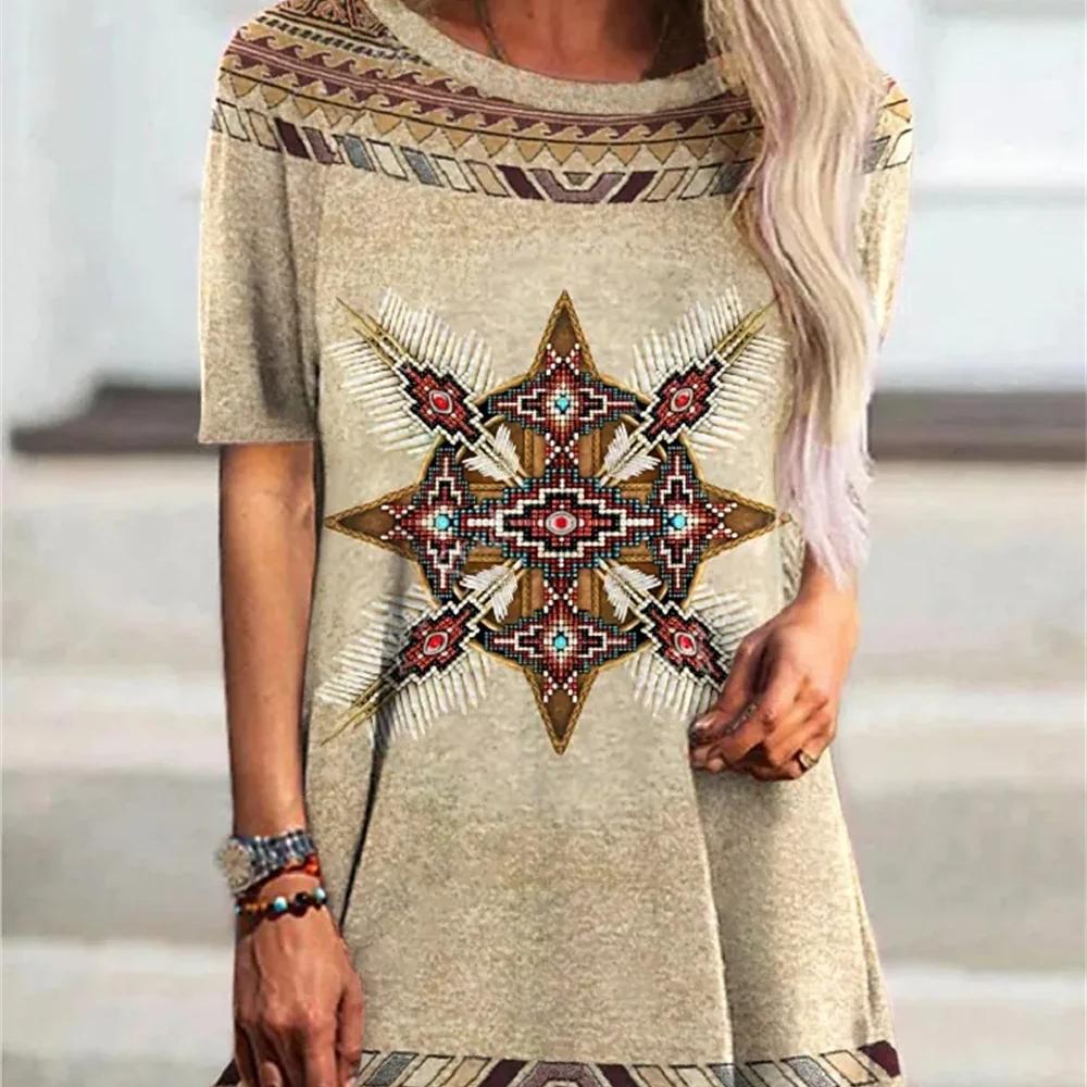 Fashion Summer Tshirt Women T Shirt Tops Tees Woman Clothing Casual 3d Print Indian Tshirts Ethnic Style Short Sleeve Tshirt