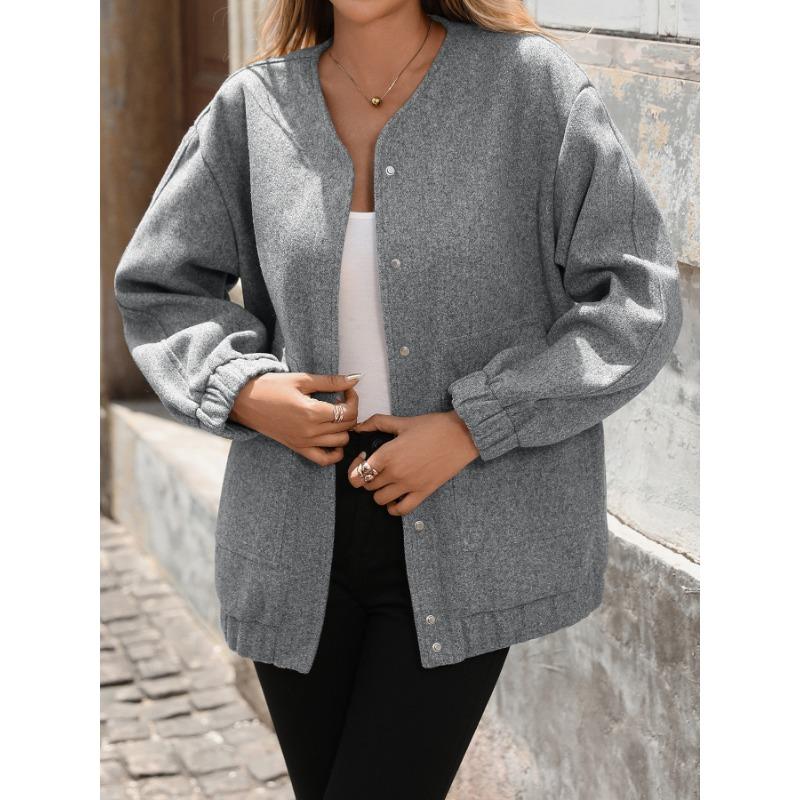 Damen S Stehkragen Mittellang Locker Langarm Jacke Mantel