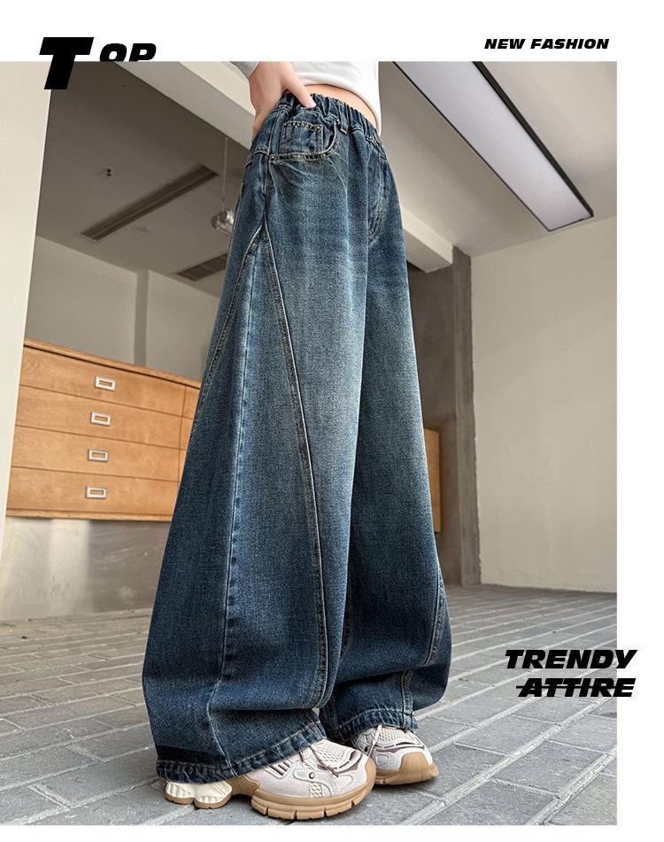 Girls' Trendy Spring/Autumn Wide-Leg Jeans: 2025 Fashionable Scimitar Workwear Pants