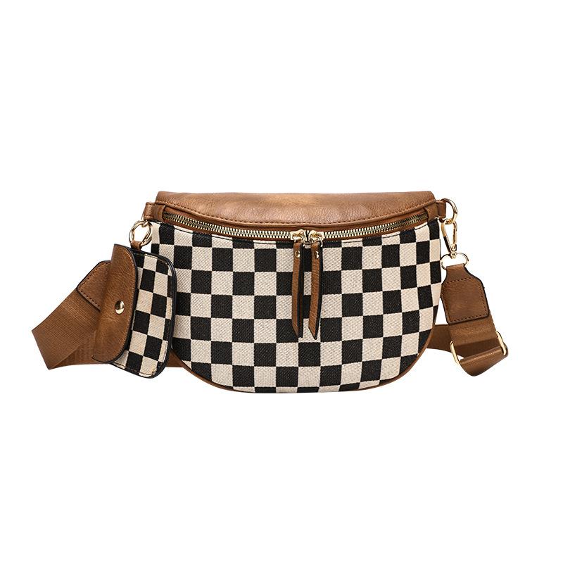 Chessboard Plaid Chest Bag Fanny Pack Shoulder Messenger Bag Trendy Versatile Women'S Bag