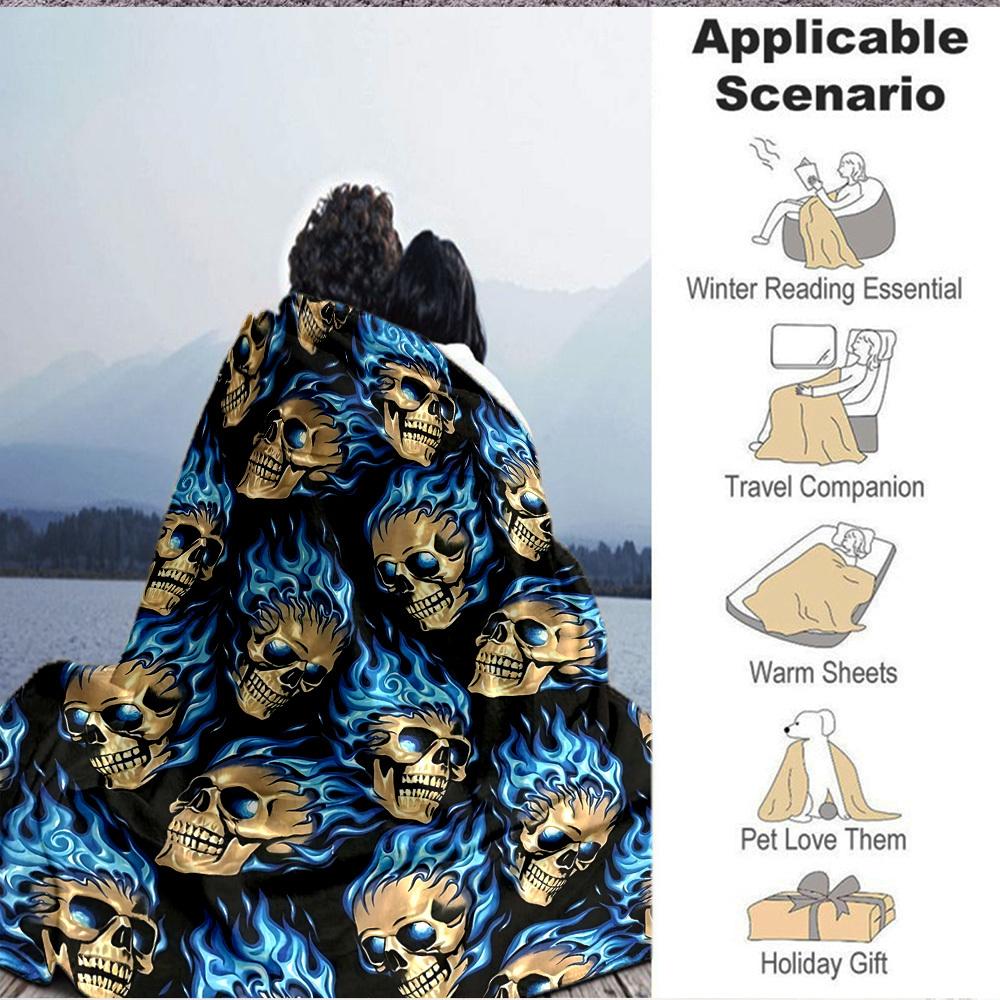 1pc Flame Skulls Blanket, Lightweight Flannel Throw Blanket For Sofa, Bed, Travel, Camping, Living Room, Office, Couch, Chair, And Bed