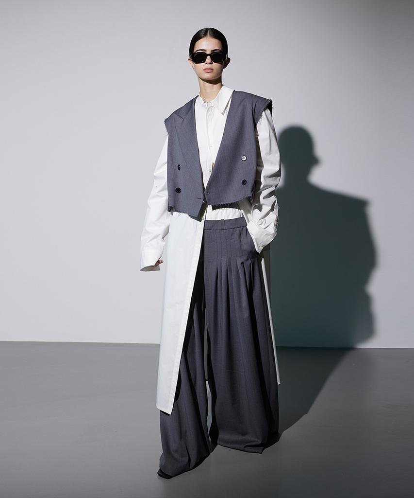 Meuameu Logo Band Pin Tuck Slacks