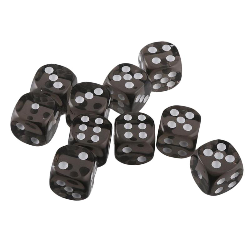 10pcs 16mm Acrylic Dice Black Clear 6 Sided Dice Casino Poker Game Bar Party Dice Children Board Game Toy
