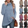 Loose Casual Long Sleeve High Neck Slit T Shirt