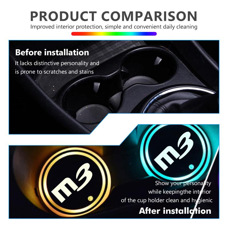 For Mazda Luminous Car Coaster Water Cup Holder Pad Anti-slip Mat 3 4 5 6 7 Atenza Axela Demio CX3 CX5 MP MS CX4 FF3