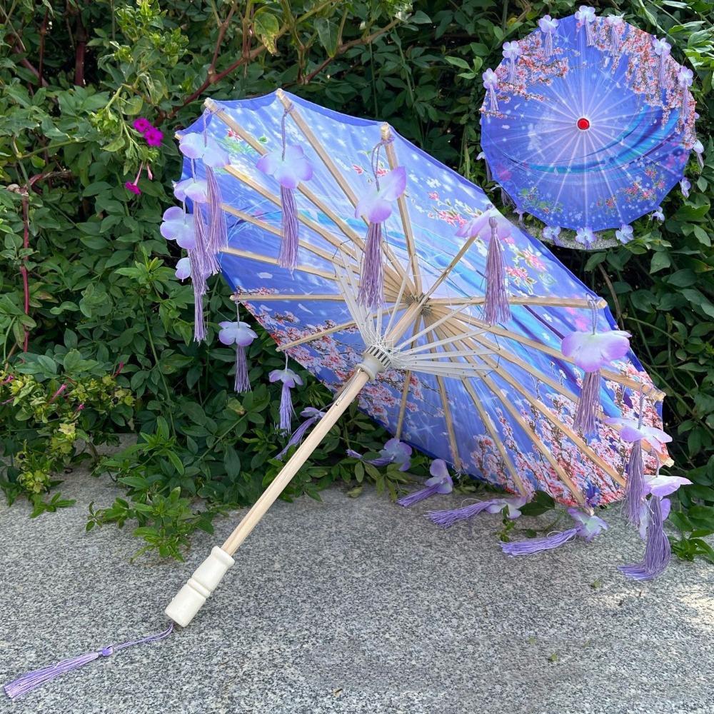 Handheld Fabric Tassel Umbrella Chinese Style Tassel Umbrella Antique Hanfu Umbrella  Children Style 14