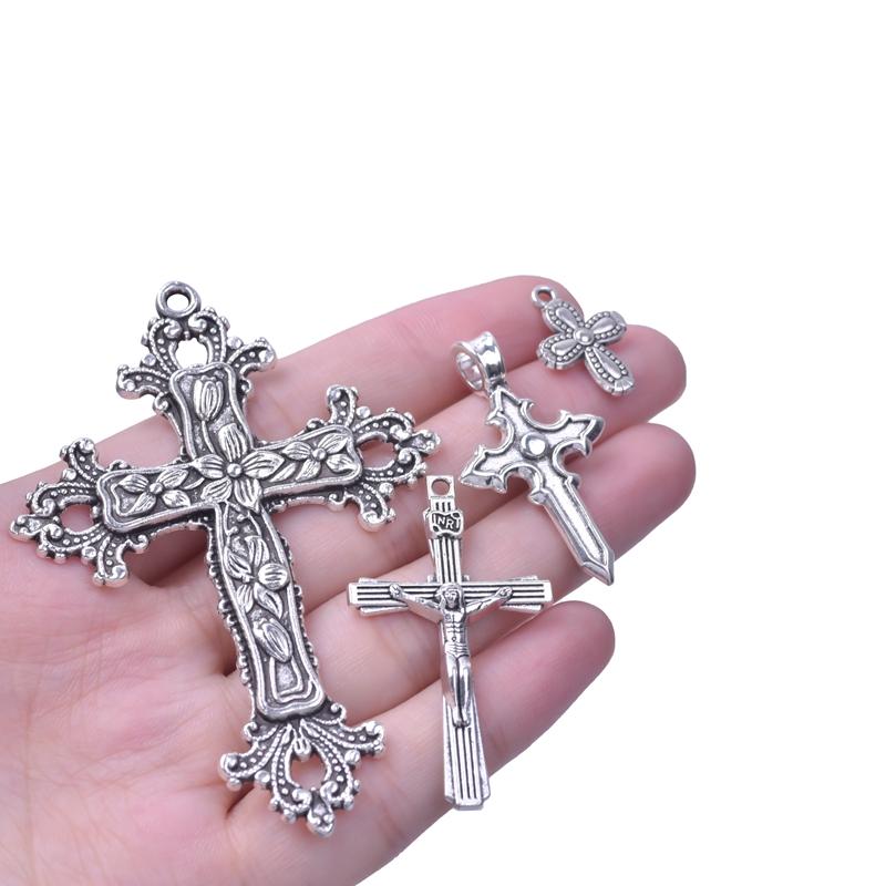 15pcs Crosses Charms Pendant Alloy Cross Metal Antique Silver Color Pendants Making DIY Handmade Jewelry Components Accessories