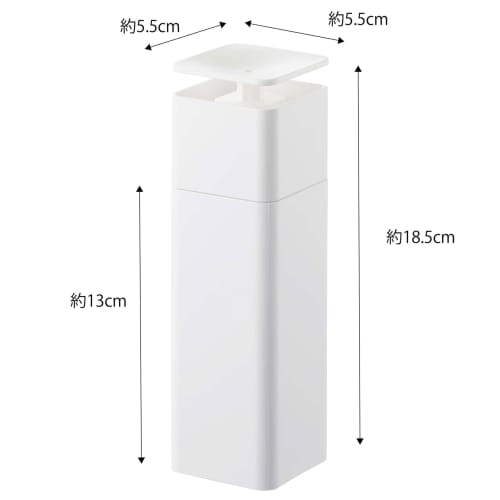Yamazaki One-Hand Dispenser, White, Approx. W5.5 x D5.5 x H18.5cm, Tower Design, Detergent, Lotion, and Alcohol Compatible, Easy to Clean, Product Num