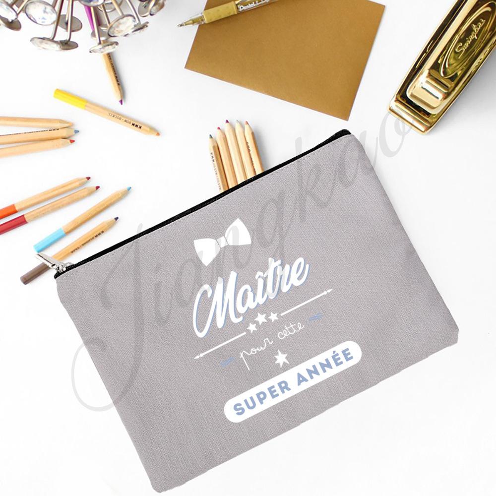 Merci Maitre Print Pencil Bag  Men Travel Toiletry Organizer Bags Makeup Pouch  Teacher's Day Graduation Thanks Gift for Teacher