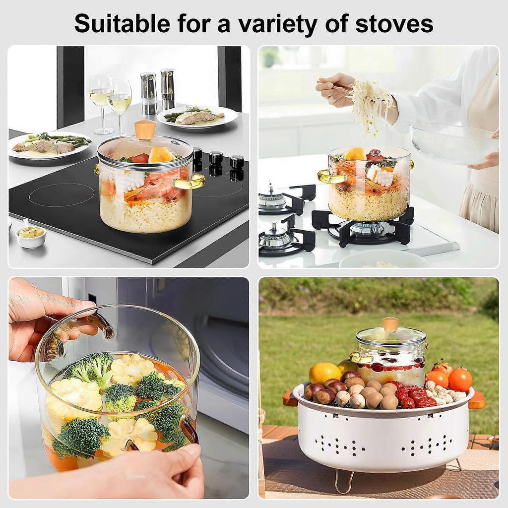 Clear Simmering Pot Glass Cooking Pot For Home Cooking 2300ml Stovetop Cooking 1Pcs