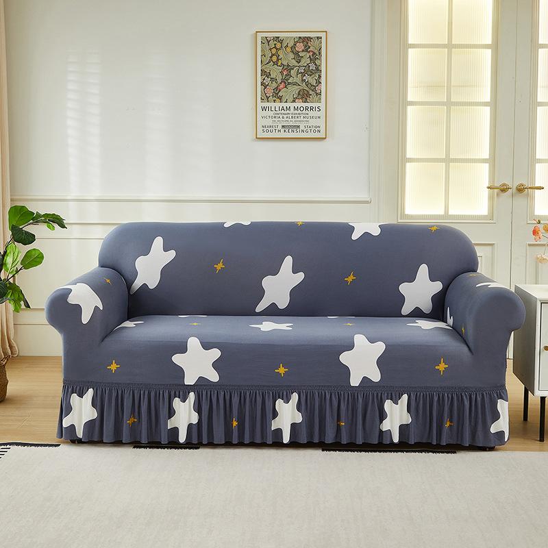 Full Wrap Stretch Milk Silk Sofa Cover Anti-Slip Skirt Style Sofa Protector Nordic Home Furniture Elastic Fitted Sofa Cover
