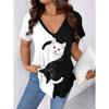 QICED Women's Fashion Casual Solid Color Print V-Neck Short Sleeve Blouses & Shirts