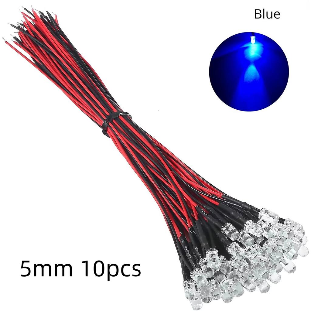 10pcs 5mm Prewired LED Diode 12 Volt Led Light Emitting Diodes Micro Led Lights Diodes for Model Assortment Kit