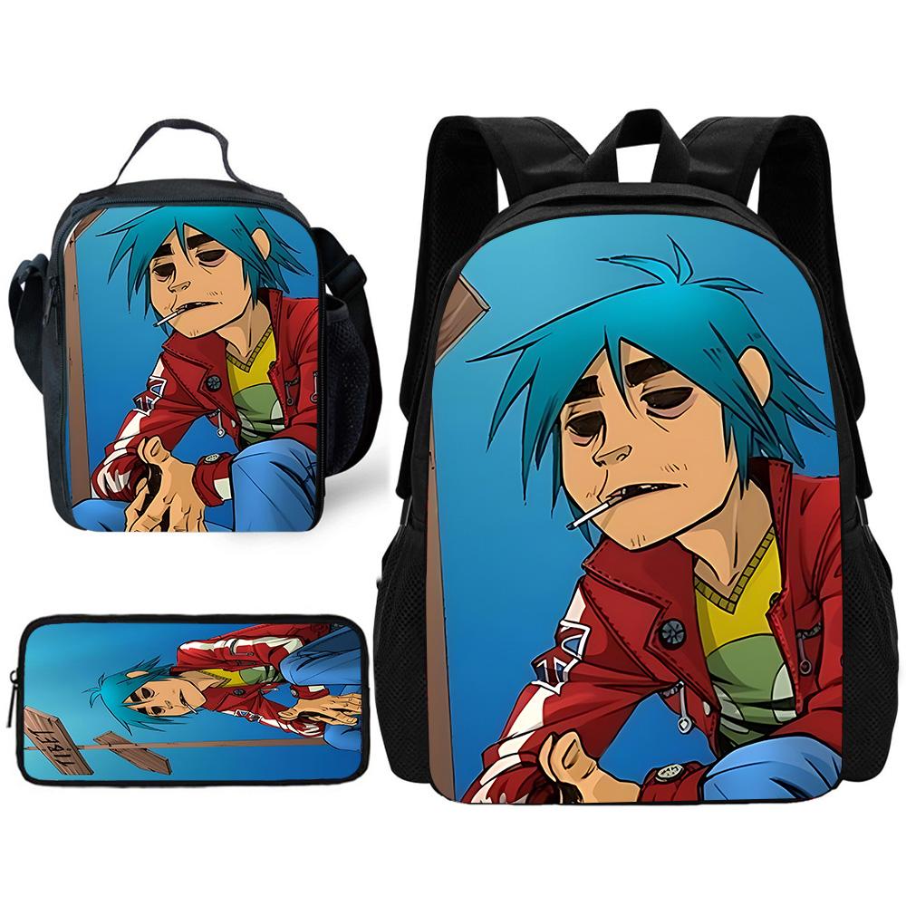 Child School Virtual Character Gorillazs-Backpack with Lunch Bags ,Pencil Bags ,School Bags for Boys Girls Best Gift
