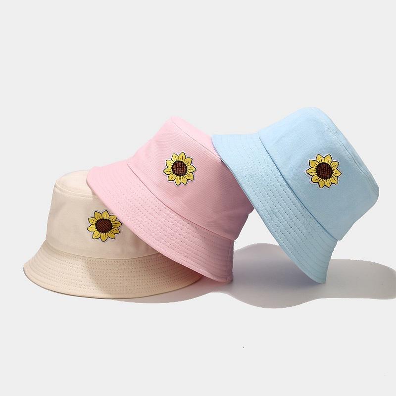 New sunflower applique bucket hat female tide small fresh pot hat student foldable sun hat