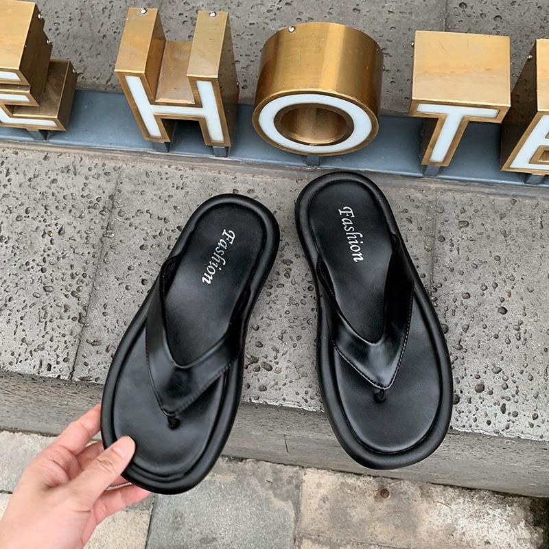 Französische Fee Stil dicke Sohle Flip-Flops, Frauen tragen Strand Blaue coole Hausschuhe und Sandalen im Sommer