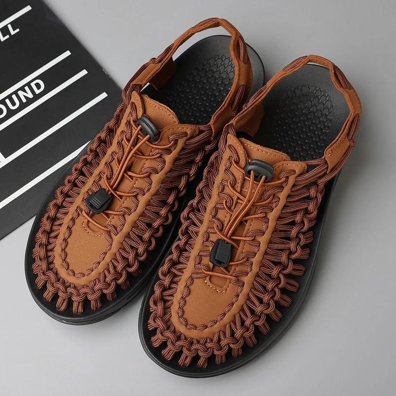 Fashion Summer Soft Soled Comfortable Sandals Men Quality Weaving Design Beach Breathable Casual Flats Sandals Trends Outdoor Sandals