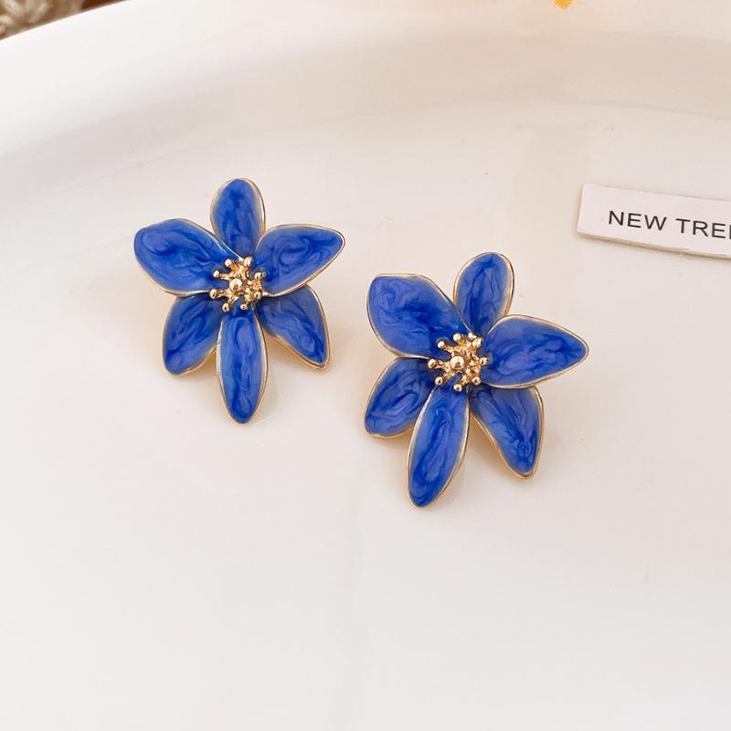 Vintage Metal Colorful Oil Dripping Flower Big Earrings For Women Sweet Simple Fashion Bohemia Trendy Jewelry Accessories Gifts