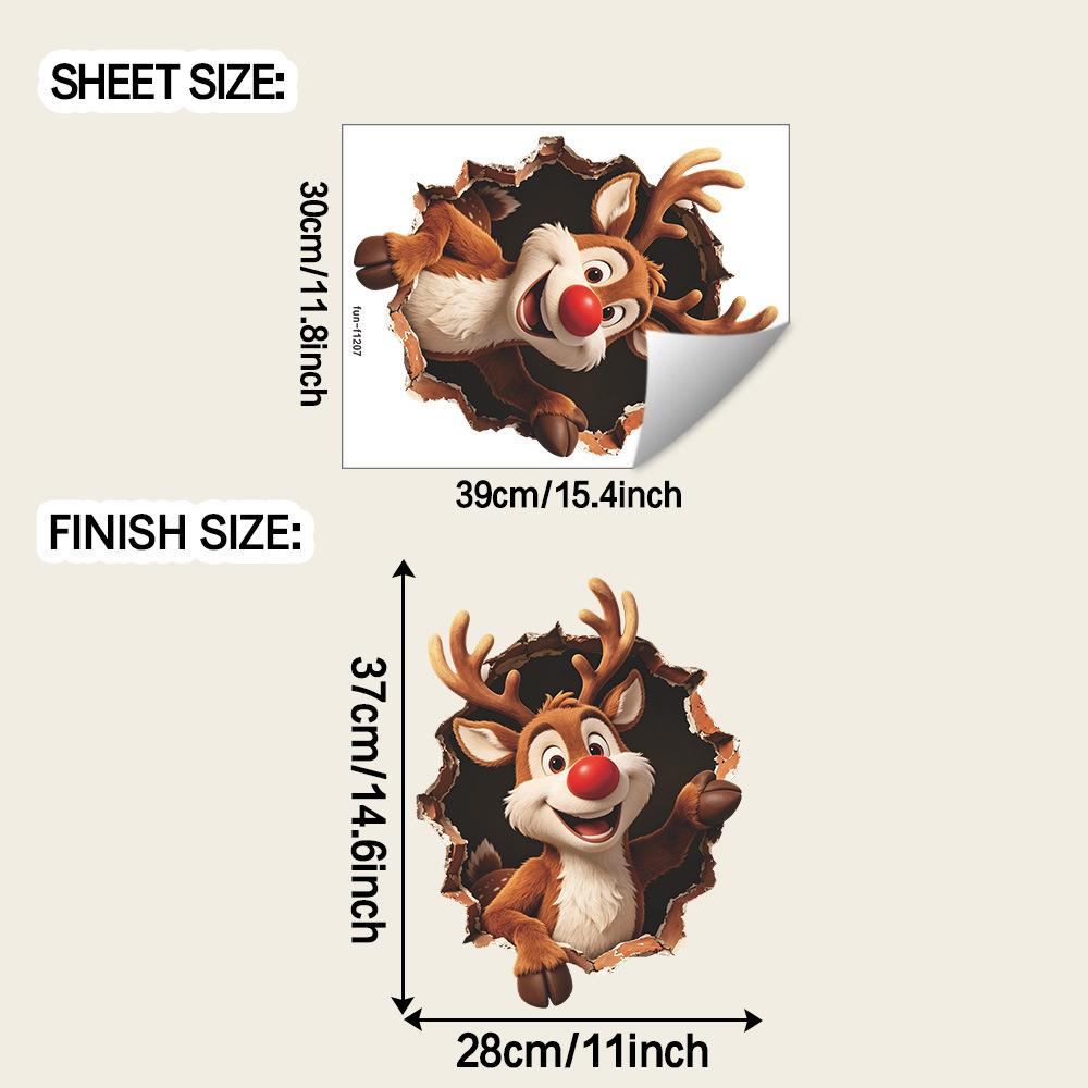 Christmas Stickers 3D Hole Bison Bedroom Sticker Living Room Background Beautification Wall Sticker