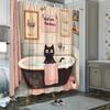 1pc Black Cat In Vintage Bathtub Shower Curtain - Nautical Theme, Pink Towel & Posters, 70.8x70.8", Polyester, 12 Hooks,Washable