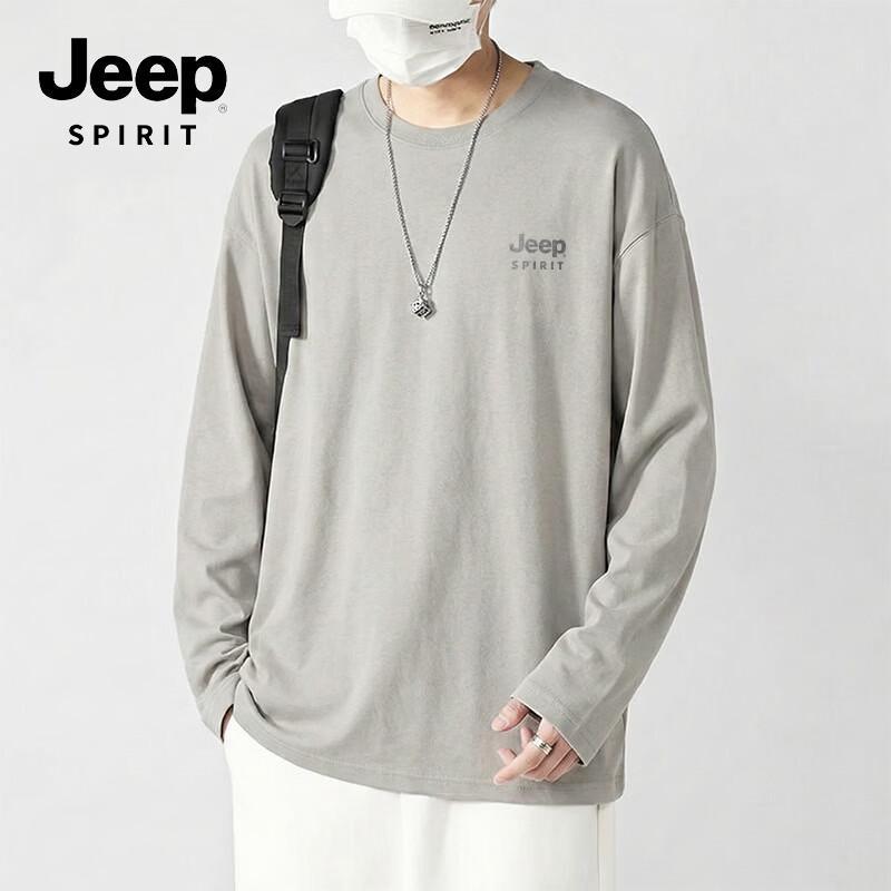 JEEP SPIRIT Men's Crew Neck Loose Fit Cotton Long Sleeve T-Shirt
