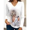 Fashion Women's V-Neck Long Sleeve 3D Casual Color Printing Casual Long Sleeve V-Neck T-Shirt