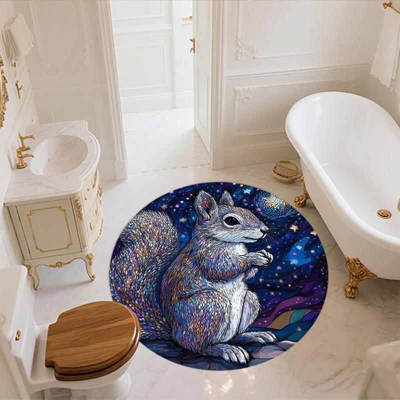 Squirrel pattern round rug,Carpet Rug for Living Room Bedroom Playroom ,Non-slip Floor Mat,Holiday Gifts and Birthday Gifts.